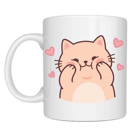 Sevimli Kedi Tasarımlı Porselen Kupa MODEL 193 – Kalpli Cute Cat Baskılı Kahve Kupası – Sevgiliye Hediye Sevimli Kupa