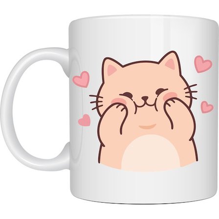 Sevimli Kedi Tasarımlı Porselen Kupa MODEL 193 – Kalpli Cute Cat Baskılı Kahve Kupası – Sevgiliye Hediye Sevimli Kupa