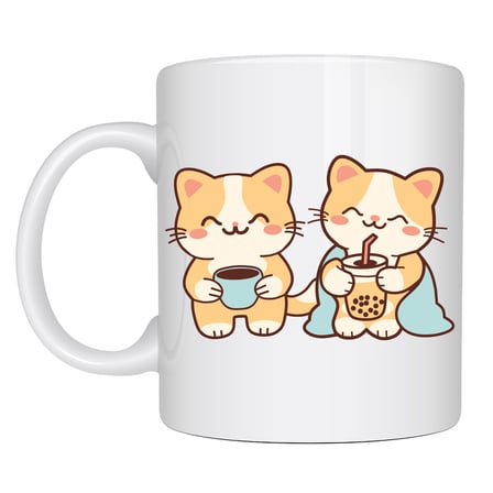 Sevimli Kedi Tasarımlı Porselen Kupa MODEL 194 – İkili Cute Cat Baskılı Kahve Kupası – Kedi Severlere Hediyelik Porselen Kupa Bardak 330 ml