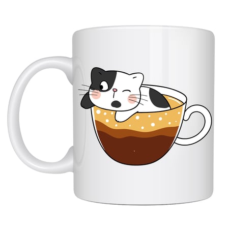 Sevimli Kedi Tasarımlı Porselen Kupa MODEL 195 – Kahve İçinde Kedi Baskılı Porselen Kahve Kupası – Kedi Severler İçin Hediyelik Porselen Kupa Bardak 330 ml