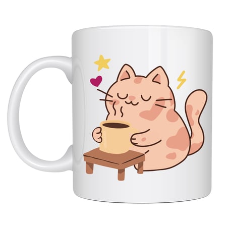 Sevimli Kedi Tasarımlı Porselen Kupa MODEL 196 – Kahve İçen Kedi Baskılı Porselen Kahve Kupası – Kedi Severlere Hediyelik Porselen Kupa Bardak 330 ml