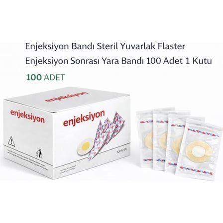 Enjeksiyon Bandı Steril Yuvarlak Flaster Enjeksiyon Sonrası Yara Bandı 100 Adet 1 Kutu