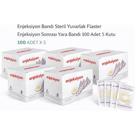 Enjeksiyon Bandı Steril Yuvarlak Flaster Enjeksiyon Sonrası Yara Bandı 100’lü 5 Kutu