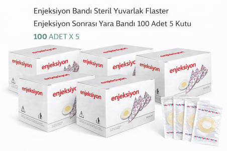 Enjeksiyon Bandı Steril Yuvarlak Flaster Enjeksiyon Sonrası Yara Bandı 100’lü 5 Kutu