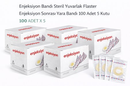 Enjeksiyon Bandı Steril Yuvarlak Flaster Enjeksiyon Sonrası Yara Bandı 100’lü 5 Kutu