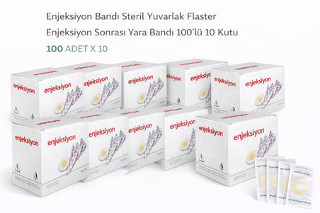 Enjeksiyon Bandı Steril Yuvarlak Flaster Enjeksiyon Sonrası Yara Bandı 100’lü 10 Kutu