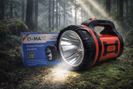 Q-Max PS-6670 Şarj Edilebilir El Feneri 10W Güçlü LED Taşınabilir Uzun Ömürlü Projektör Fener