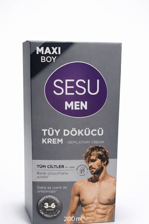 Sesu Men Tüy Dökücü Krem 200 ml Maxi Boy Erkekler İçin Hızlı Etkili Depilasyon Kremi