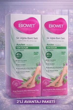 Biowet Sir Ağda Bant Seti Azulen Aloe Vera Tüm Ciltler İçin 41 Parça Kolay Kullanım 2 Paket