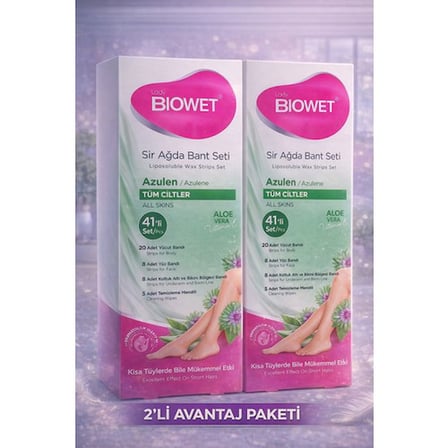Biowet Sir Ağda Bant Seti Azulen Aloe Vera Tüm Ciltler İçin 41 Parça Kolay Kullanım 2 Paket