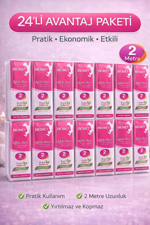 Biowet Ağda Bezi 2 Metre Spatula Hediyeli Epilasyon Bezi Dayanıklı Tüy Dökme Bezi 24 Paket