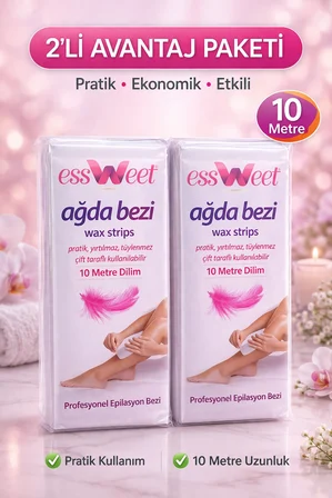 Essweet Ağda Bezi 10 Metre Dilim Profesyonel Epilasyon Bezi Çift Taraflı Kullanım Yırtılmaz Dayanıklı Ağda Bandı 2’li Paket
