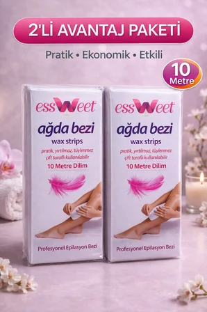 Essweet Ağda Bezi 10 Metre Dilim Profesyonel Epilasyon Bezi Çift Taraflı Kullanım Yırtılmaz Dayanıklı Ağda Bandı 2’li Paket