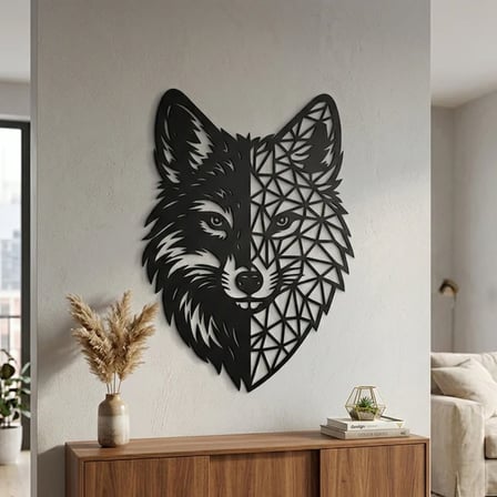 Geometrik Kurt Duvar Tablosu MDF Lazer Kesim Modern Duvar Süsü Minimal Hayvan Figürlü Dekor