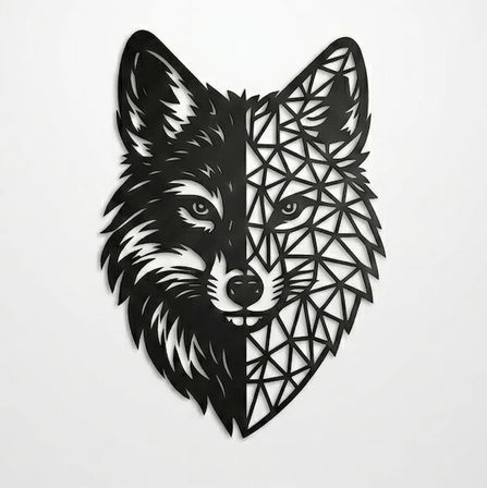 Geometrik Kurt Duvar Tablosu MDF Lazer Kesim Modern Duvar Süsü Minimal Hayvan Figürlü Dekor