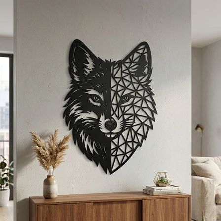 Geometrik Kurt Duvar Tablosu MDF Lazer Kesim Modern Duvar Süsü Minimal Hayvan Figürlü Dekor