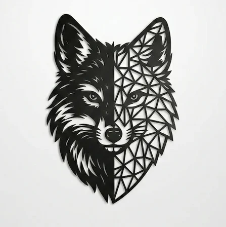 Geometrik Kurt Duvar Tablosu MDF Lazer Kesim Modern Duvar Süsü Minimal Hayvan Figürlü Dekor
