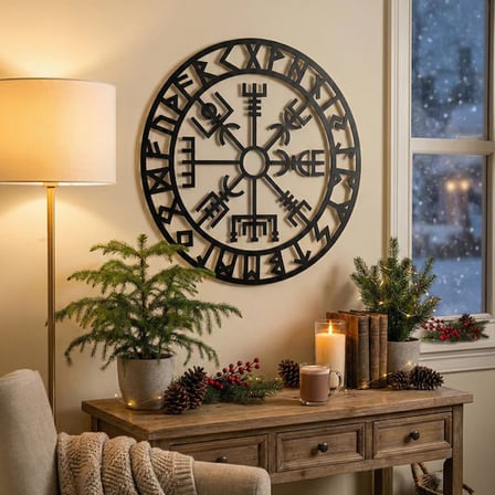 Viking Pusulası Vegvisir Duvar Tablosu MDF Lazer Kesim Nordik Duvar Süsü Modern Dekor