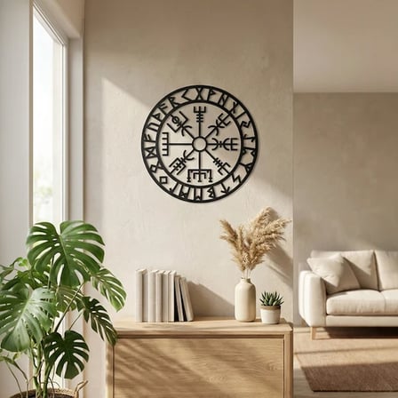 Viking Pusulası Vegvisir Duvar Tablosu MDF Lazer Kesim Nordik Duvar Süsü Modern Dekor