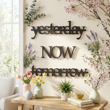 Yesterday Now Tomorrow Duvar Yazısı MDF Lazer Kesim Modern Tipografik Duvar Süsü