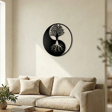 Yin Yang Hayat Ağacı Duvar Tablosu MDF Lazer Kesim Modern Spiritüel Duvar Süsü