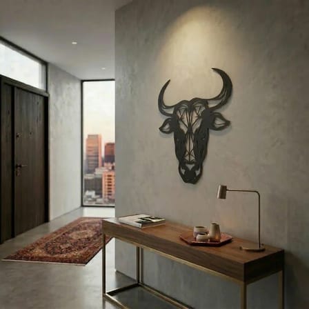 Geometrik Boğa Duvar Tablosu MDF Lazer Kesim Modern Duvar Süsü Minimal Boğa Figürlü Dekor