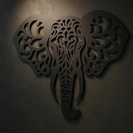 Dekoratif Fil Duvar Tablosu MDF Lazer Kesim Etnik Desenli Fil Duvar Süsü Modern Dekor