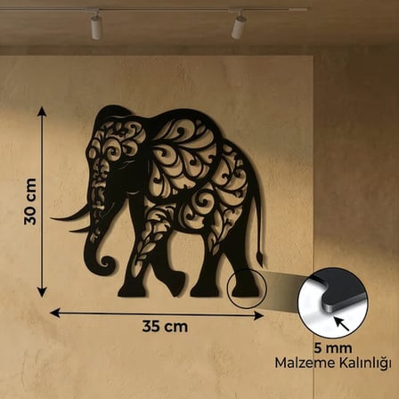 Dekoratif Fil Duvar Tablosu MDF Lazer Kesim Etnik Motifli Modern Duvar Süsü