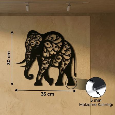 Dekoratif Fil Duvar Tablosu MDF Lazer Kesim Etnik Motifli Modern Duvar Süsü
