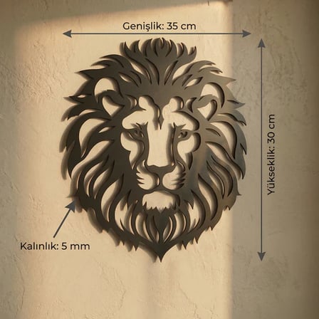 Aslan Başı Duvar Tablosu MDF Lazer Kesim Modern Aslan Figürlü Duvar Süsü Güçlü Dekor