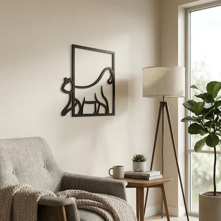 Modern Kedi Duvar Tablosu MDF Lazer Kesim Minimal Kedi Figürlü Duvar Süsü Şık Dekor