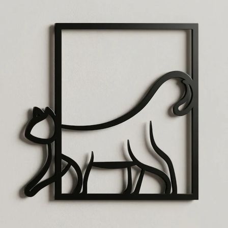 Modern Kedi Duvar Tablosu MDF Lazer Kesim Minimal Kedi Figürlü Duvar Süsü Şık Dekor