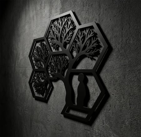 Hayat Ağacı Duvar Tablosu MDF Lazer Kesim Altıgen Geometrik Modern Duvar Süsü