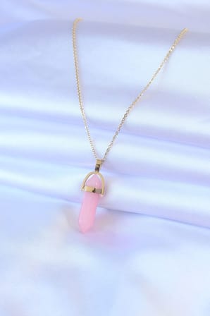 316L Çelik Gold Renk Kristal Pembe Taş Model Kadın kolye