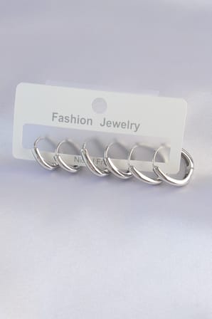 Pirinç Gümüş Renk Oval Küpe Seti