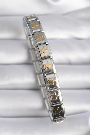 316L Çelik Gümüş Renk Gold Yıldız İşleme Charm Bileklik