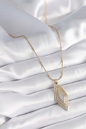 316L Çelik Gold Renk Zirkon Taşlı Vintage Model Kadın Kolye