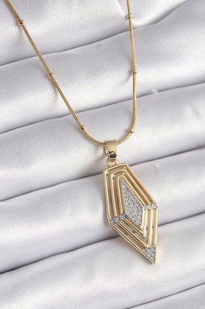 316L Çelik Gold Renk Zirkon Taşlı Vintage Model Kadın Kolye
