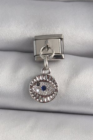316L Çelik Gümüş Renk Sallantı Zirkon Taşlı Göz Model Charm