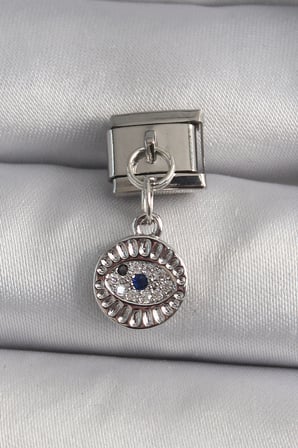316L Çelik Gümüş Renk Sallantı Zirkon Taşlı Göz Model Charm
