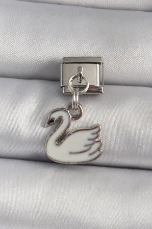 316L Çelik Gümüş Renk Sallantı Beyaz Kuğu Model Charm