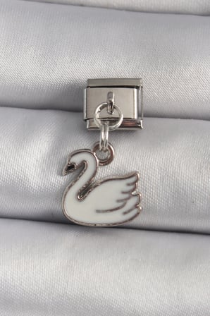316L Çelik Gümüş Renk Sallantı Beyaz Kuğu Model Charm