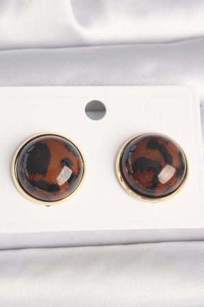 Pirinç Gold Renk 3D Daire Leopar Model Kadın Küpe