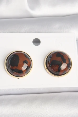 Pirinç Gold Renk 3D Daire Leopar Model Kadın Küpe
