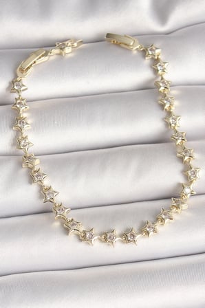 Pirinç Gold Renk Zirkon Taşlı Yıldız Model VIP Seri Kadın Bileklik