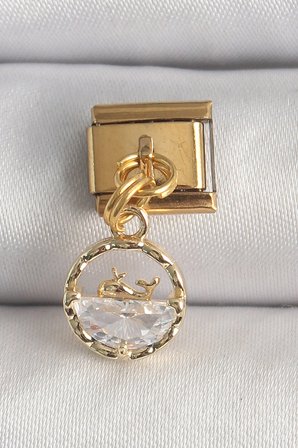 316L Çelik Gold Renk Sallantı Zirkon Taşlı Balina Model Charm