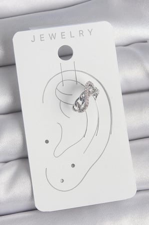 Pirinç Gümüş Renk Zirkon Taşlı Zincir Sonsuzluk Model Kadın Kıkırdak Küpe
