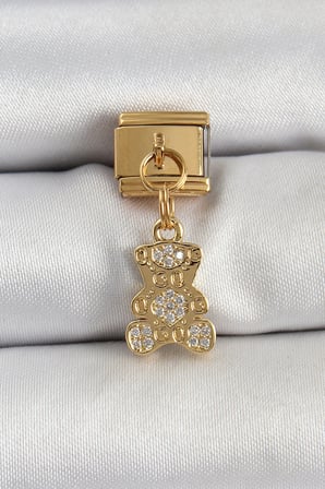 316L Çelik Sallantılı Zirkon Taşlı Ayıcık Model Gold Renk Charm