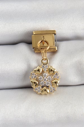316L Çelik Sallantılı Zirkon Taşlı Kalp Detaylı Yıldz Model Gold Renk Charm
