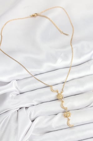 316L Çelik Zirkon Taşlı Güneş Ve Ay Model Gold Renk Kadın Kolye